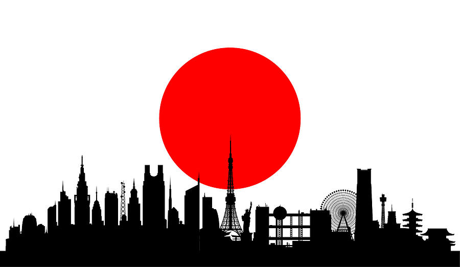 Japanese Flag With Tokyo (All Buildings Are Complete and Moveable) Drawing by Leontura