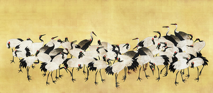 Japanese Flock Of Cranes Painting