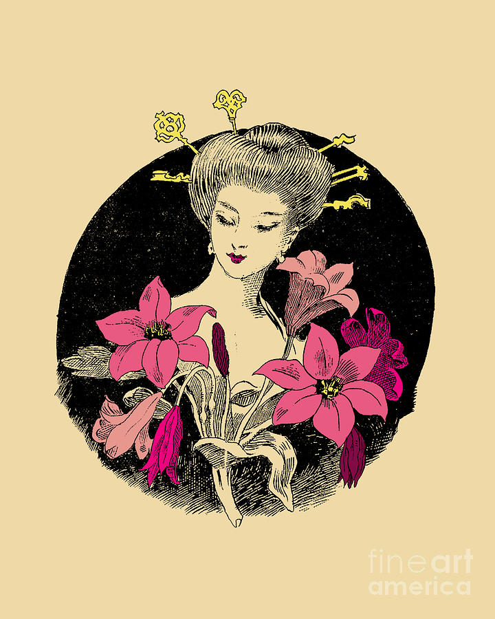 Flower Digital Art - Japanese floral girl by Madame Memento