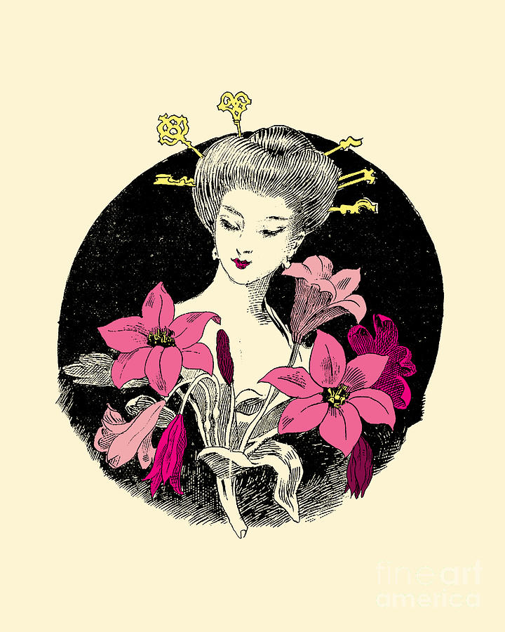 Flower Digital Art - Japanese flower lady by Madame Memento