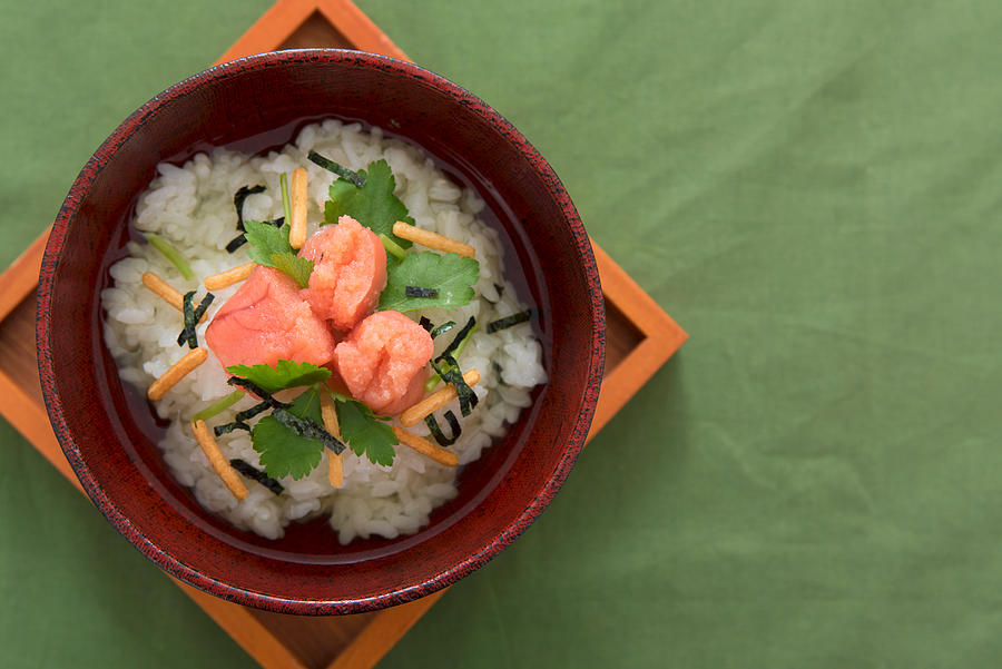 Japanese food : Cod roe boiled rice in tea Photograph by Karinsasaki