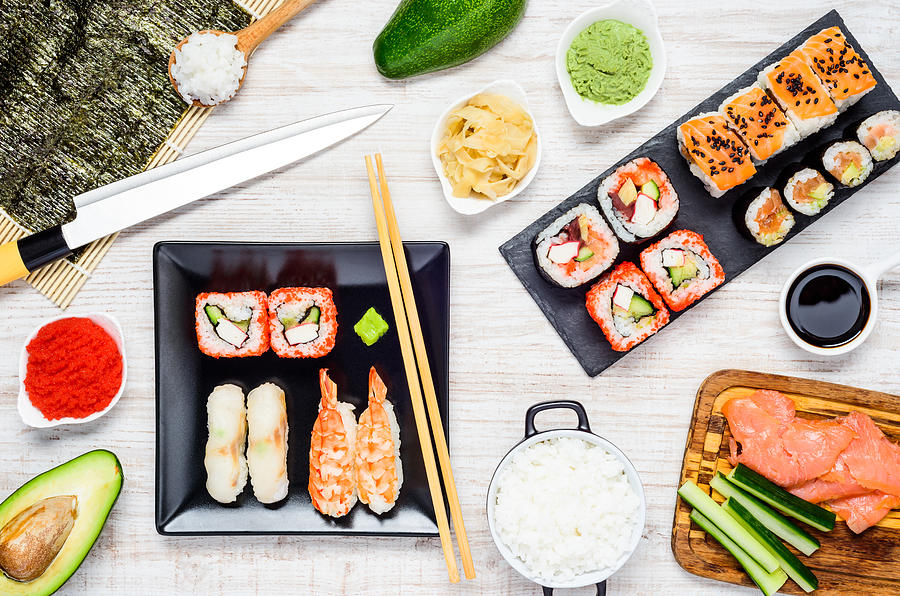Japanese Food Sushi and Cooking Ingredients Photograph by Xfotostudio