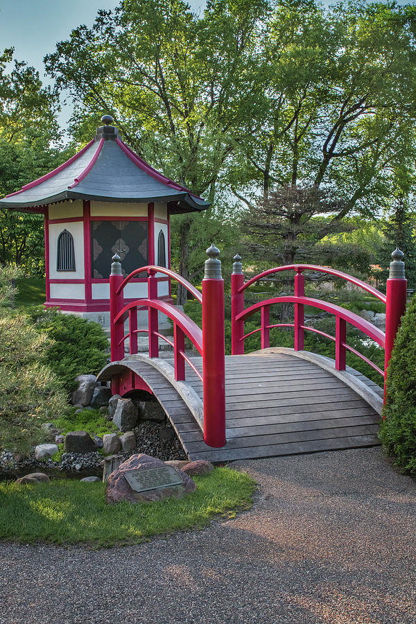 Japanese Garden #3 - Red Bridge and Pagoda Photograph by Patti Deters