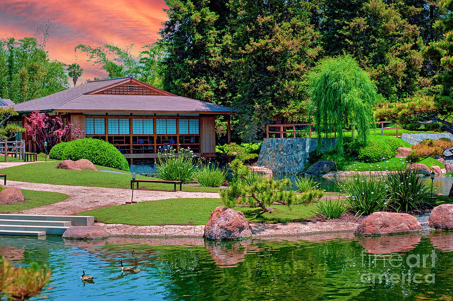 Japanese Garden House And Pond Photograph