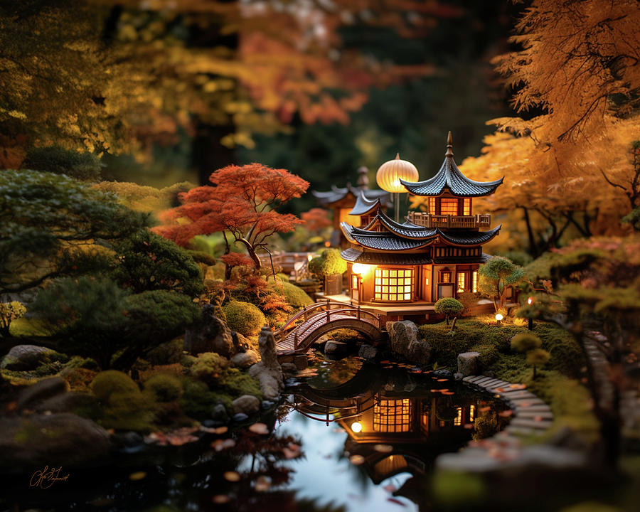Japanese Garden House Digital Art by Lori Grimmett
