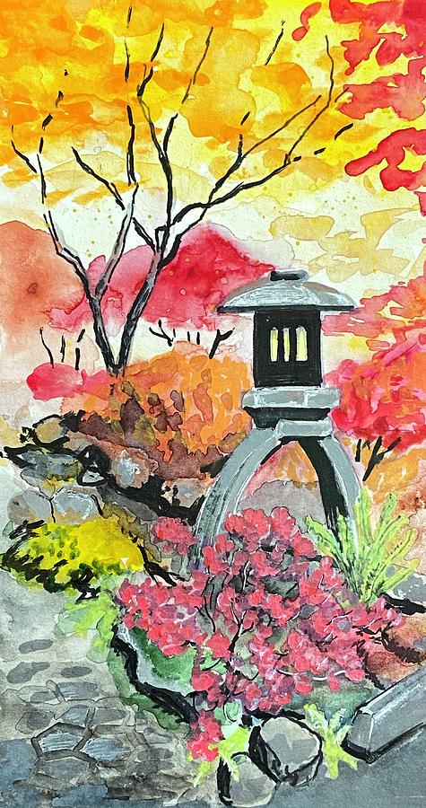 Japanese Garden in the Fall  Painting by Masha Batkova