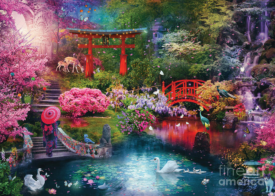 Japanese Garden Digital Art by MGL Meiklejohn Graphics Licensing