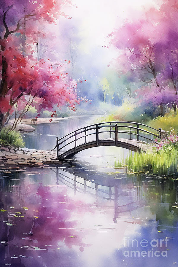 Bridge Digital Art - Japanese Garden Tranquility by Lauras Creations