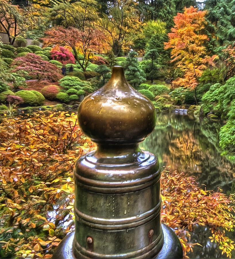 Japanese Garden Bridge Pillar Art Photograph by Thom Zehrfeld