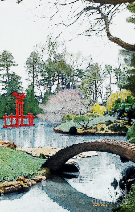Impressionism Photograph - Japanese Gate - Botanical Garden 2 by Linda Parker