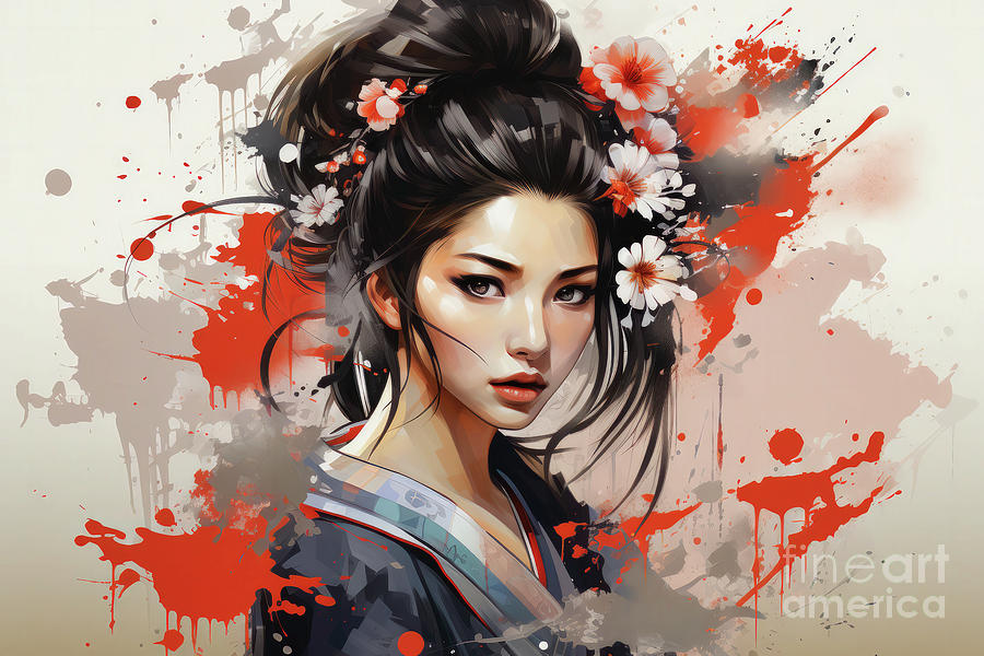 Japanese Geisha Stencil Painting Style 1 Digital Art by Al Andersen ...