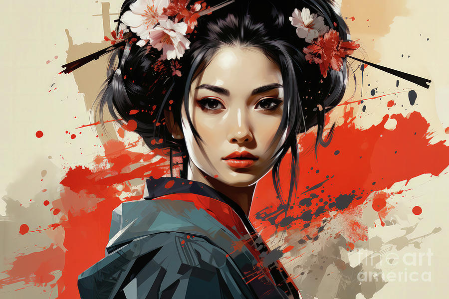 Japanese Geisha Stencil Painting Style 3 Digital Art by Al Andersen ...