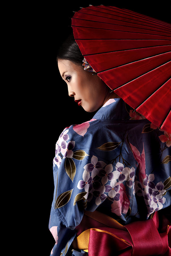 Japanese geisha with a red umbrella Photograph by 1001nights