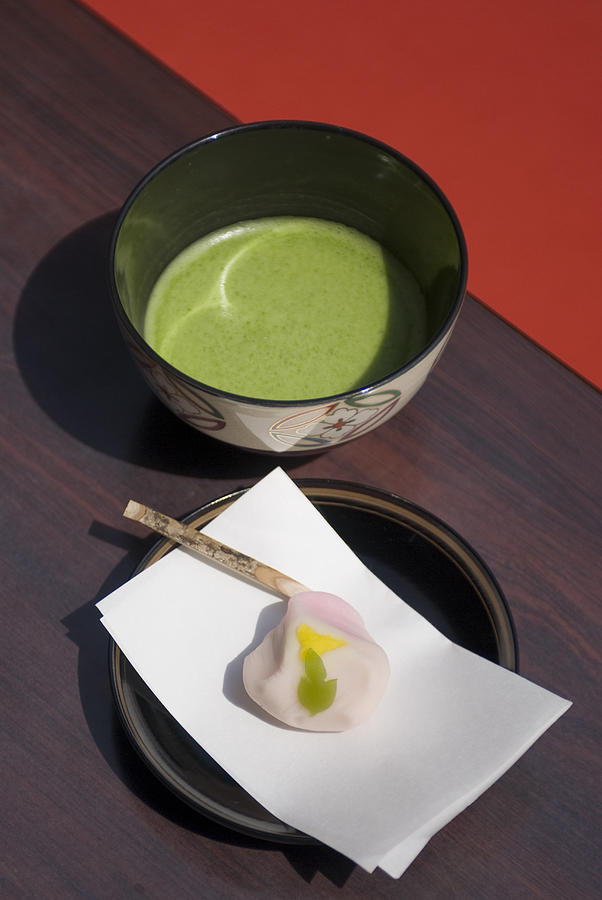 Japanese green tea macha and sweets Photograph by Kazuko Kimizuka