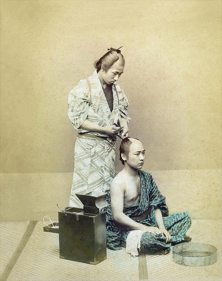 Japanese Hand Colored Photography - Barber #2, c1880 Photograph by ...