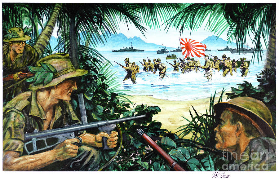 Japanese Land On New Guinea Painting by David K Stone