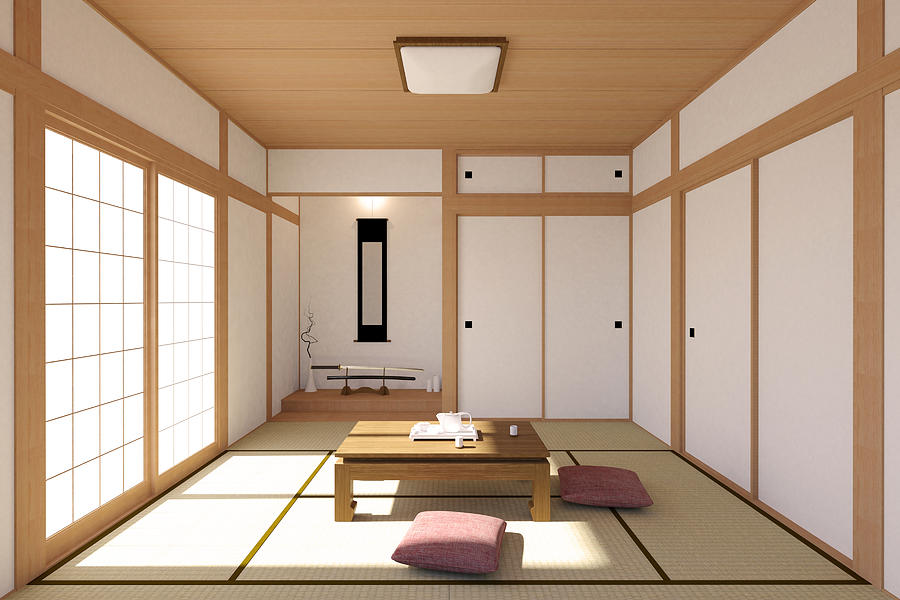 Japanese living room interior in traditional and minimal design Photograph by Geerati