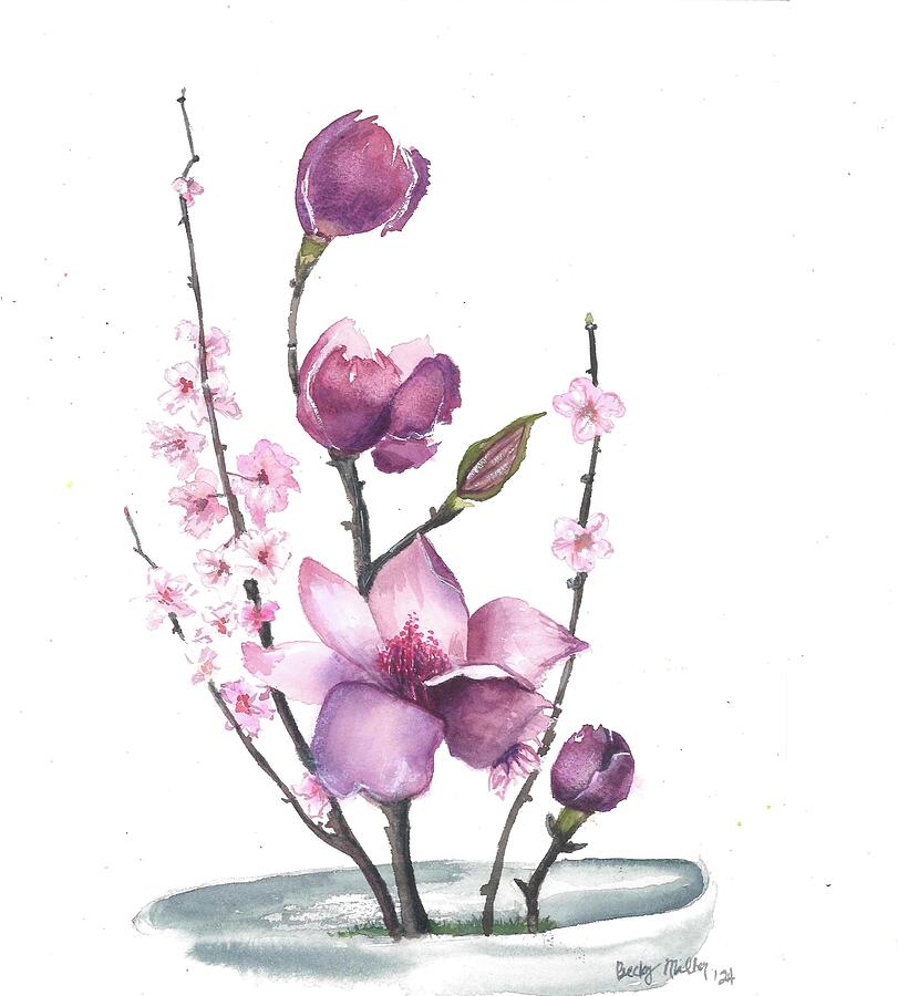 Japanese Magnolia Painting by Becky Miller Japanese Magnolia Painting by Becky Miller