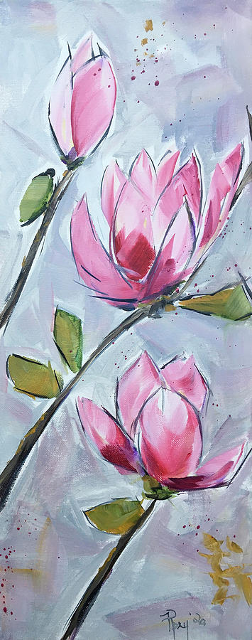 Japanese Magnolias Painting by Roxy Rich