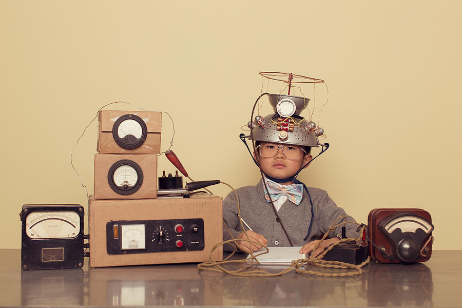 Japanese Nerd Boy Wearing Mind Reading Helmet Photograph by RichVintage