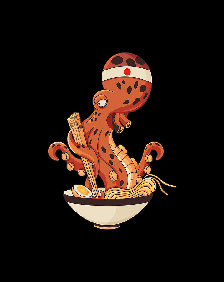 Japanese Octopus Eating Ramen Digital Art by Naomi Carter