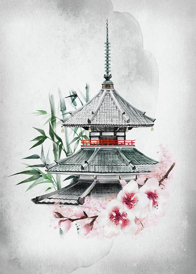 Byodoin Temple Japan Watercolor sketch hand drawn illustration 9879015  Vector Art at Vecteezy