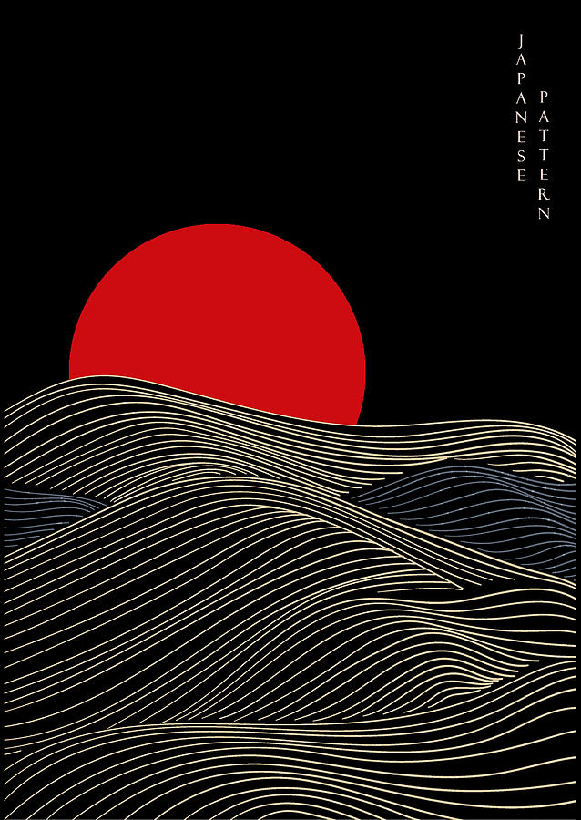 Japanese Print Mountains Sunset Painting