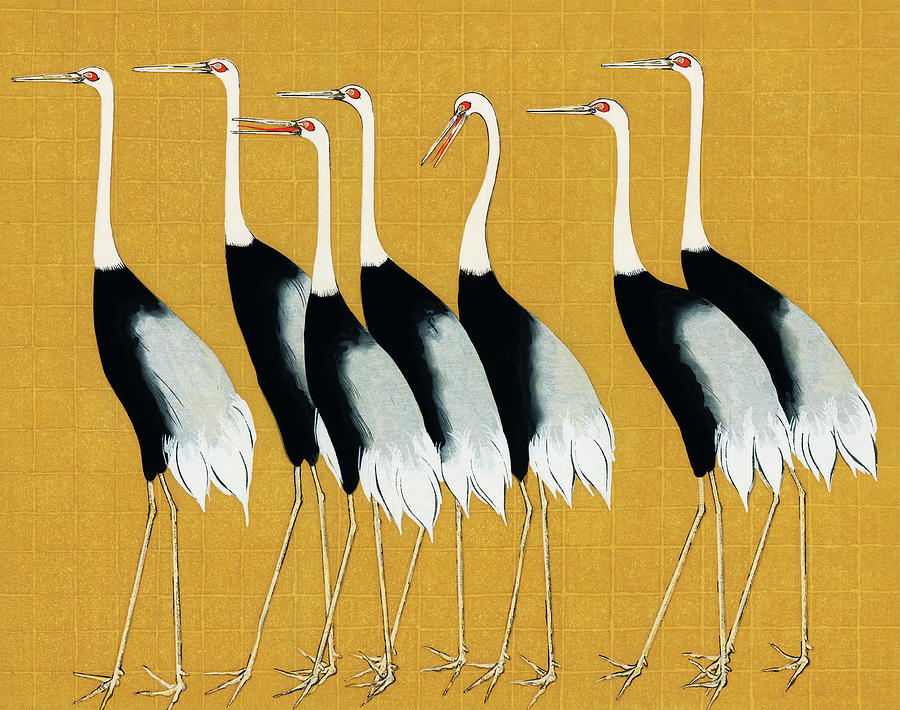 Japanese Red Crown Crane Painting