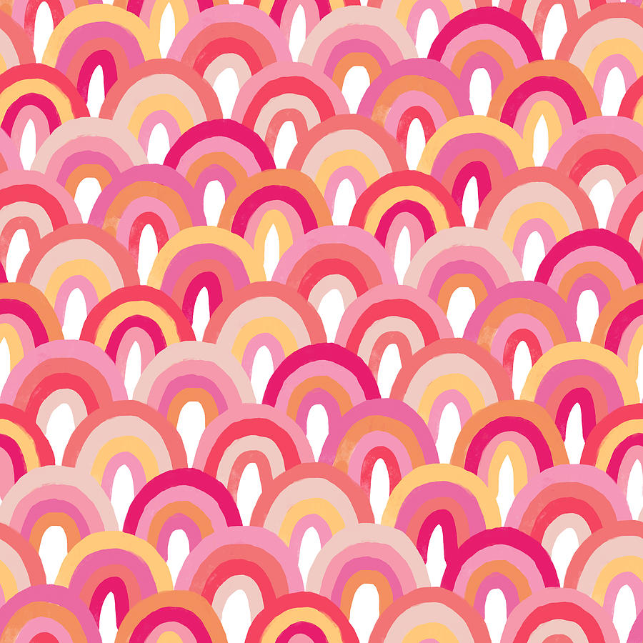 Japanese Scallops Seamless Pattern, Colorful Rainbows Tile Drawing