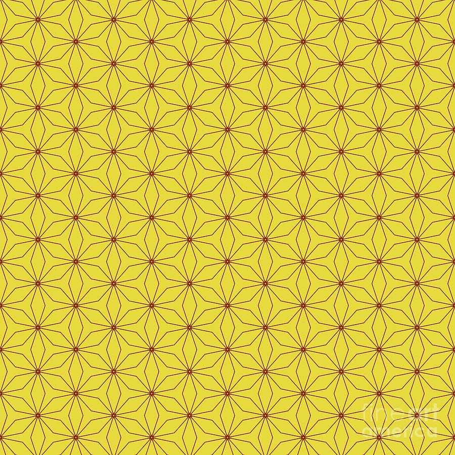 Japanese Snowflake Isometric Grid Pattern In Golden Yellow And Chestnut Brown N.1738 Painting