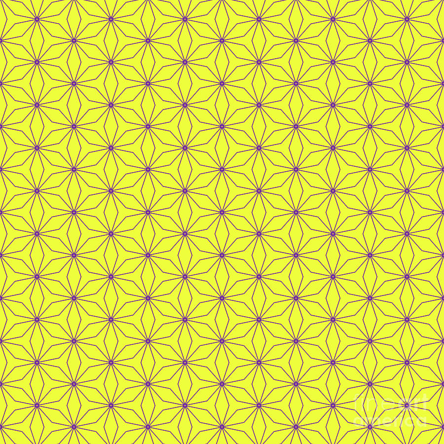 Japanese Snowflake Isometric Grid Pattern In Sunny Yellow And Iris Purple N.1316 Painting