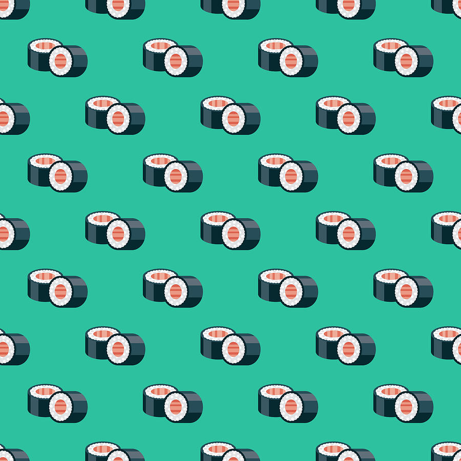 Japanese Sushi Seamless Pattern Drawing by Bortonia