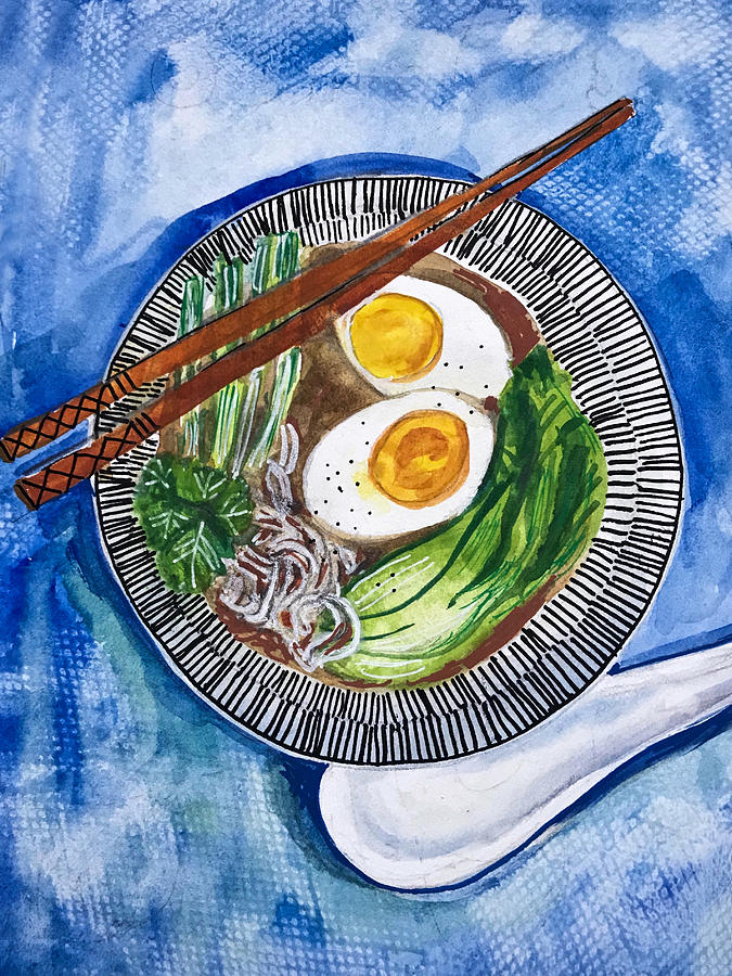 Japanese Udon Noodle Bowl Painting by Blenda Studio