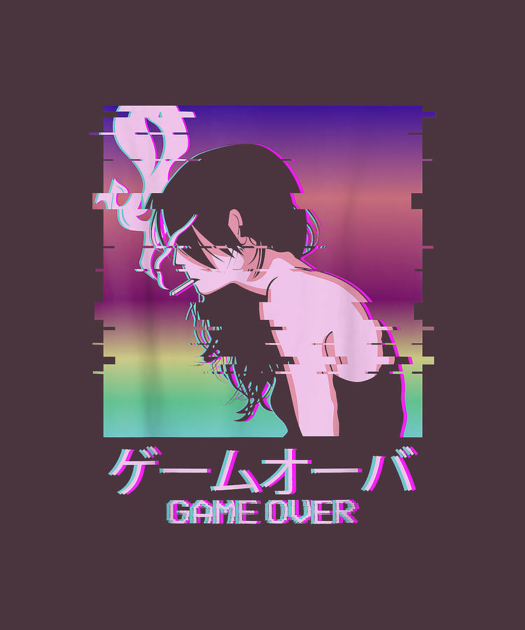 Japanese Vaporwave Sad Anime Girl Game Over Aesthetic Digital Art by ...