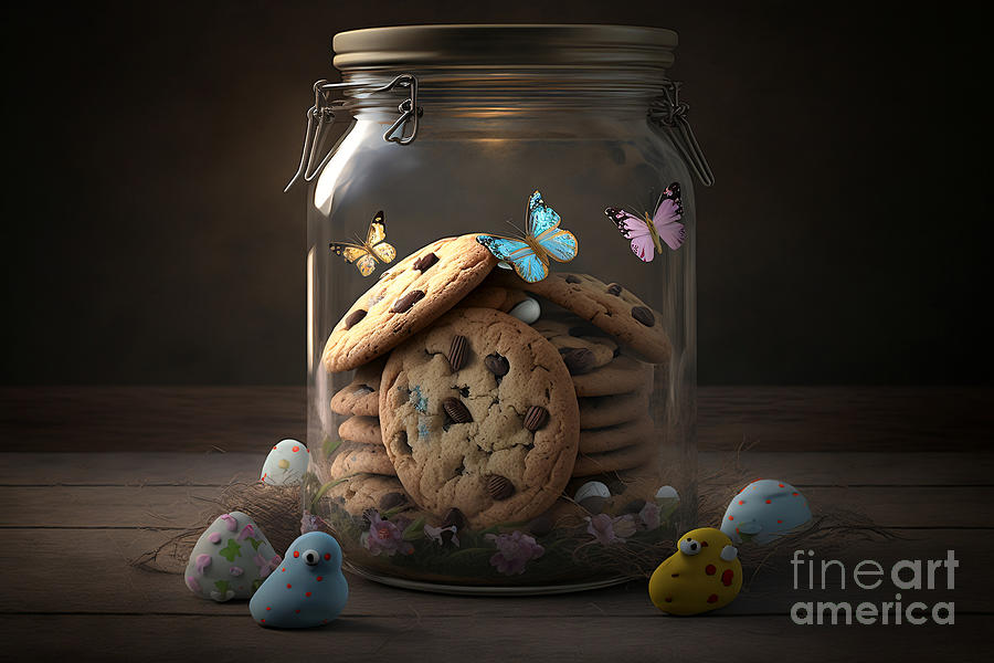 Easter Digital Art - Jar of Easter Joy, Photorealistic Cookies Capturing Holiday Essence by Jeff Creation