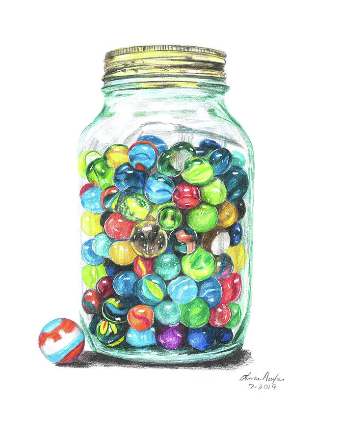 Still Life Drawing - Jar of Marbles by Lena Auxier