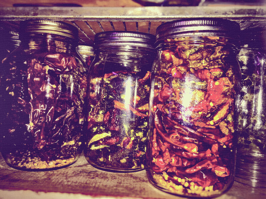 Jars of Dried Peppers Vintage Style  Digital Art by Shelli Fitzpatrick