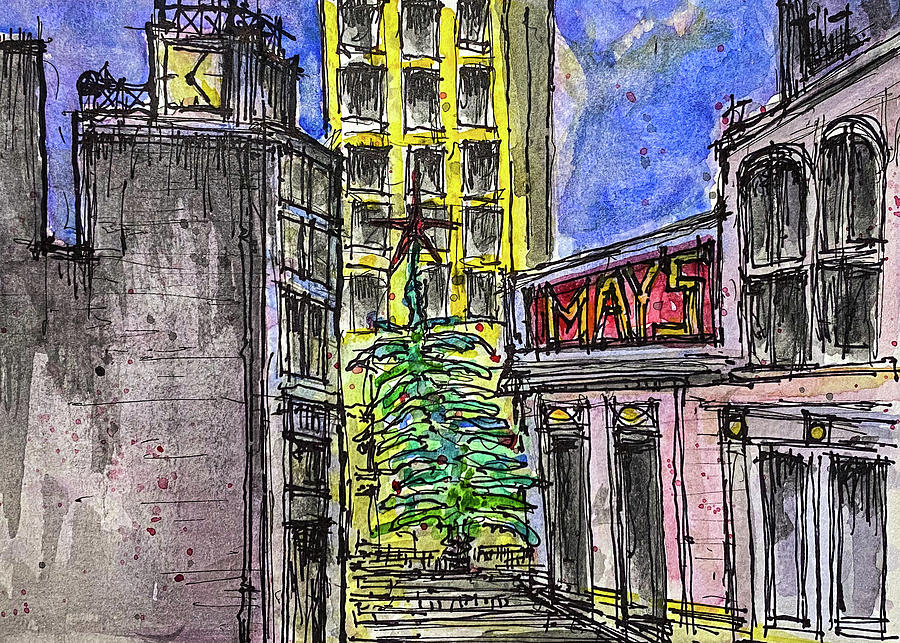 Holiday in the City 1 - Ink and Watercolor Illustration  Mixed Media by Jason Nicholas