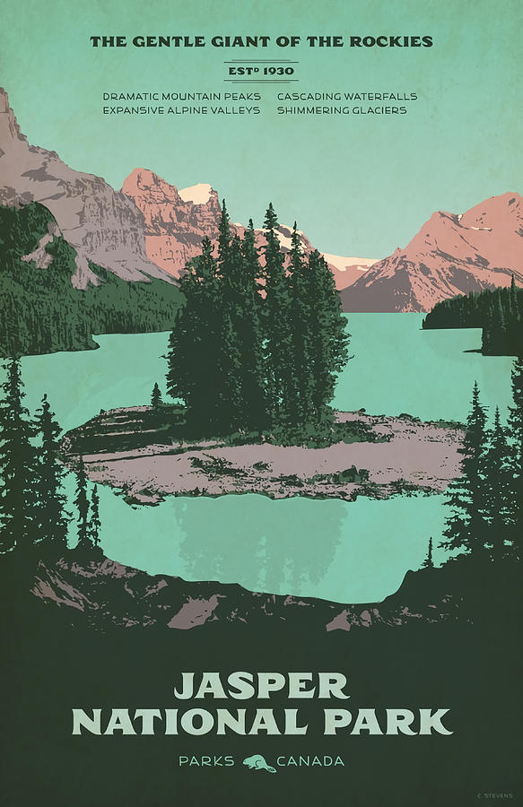 Jasper National Park poster 80s Painting by Donna Georgia | Pixels