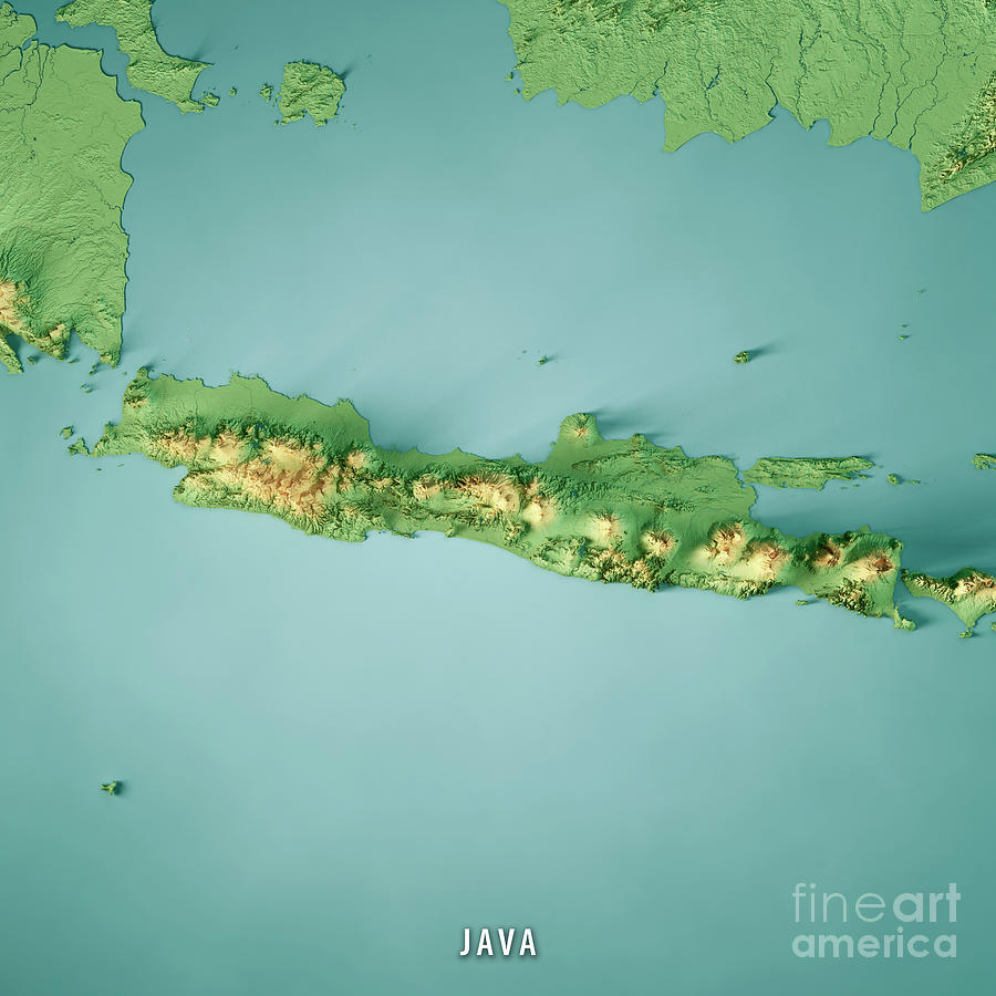 Java Island 3d Render Topographic Map Color Digital Art By Frank