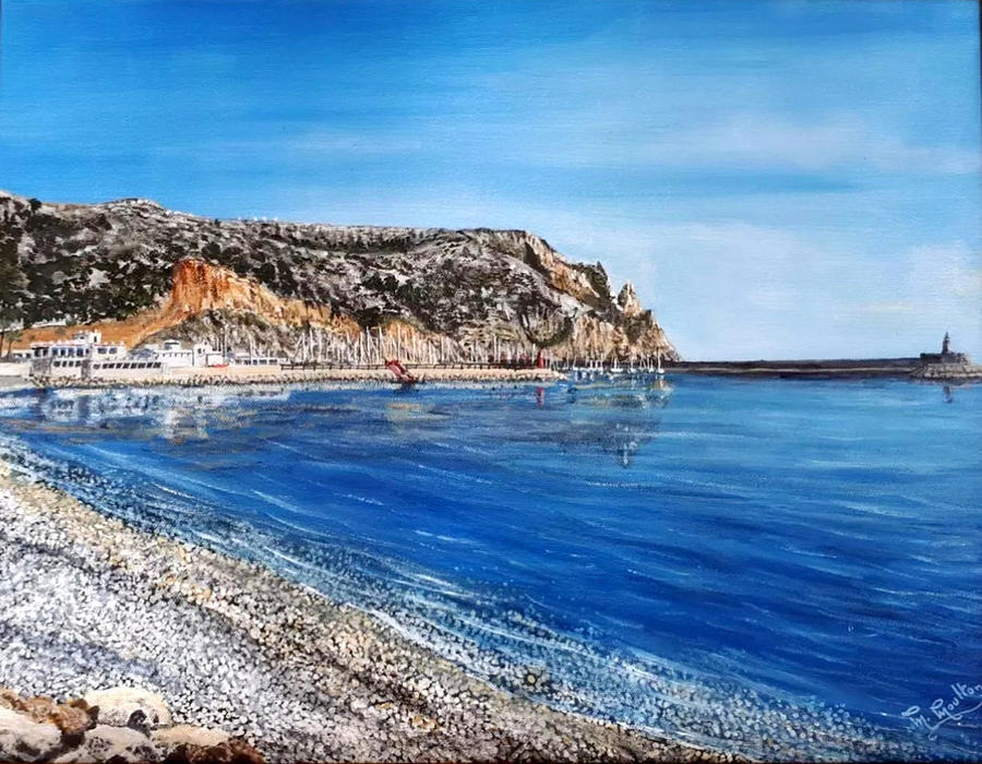 Javea Port pebble beach Spain Painting by Mackenzie Moulton