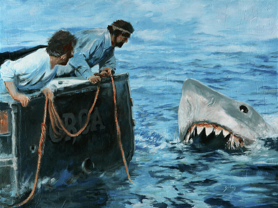Jaws tribute - A bigger boat Painting by Sv Bell