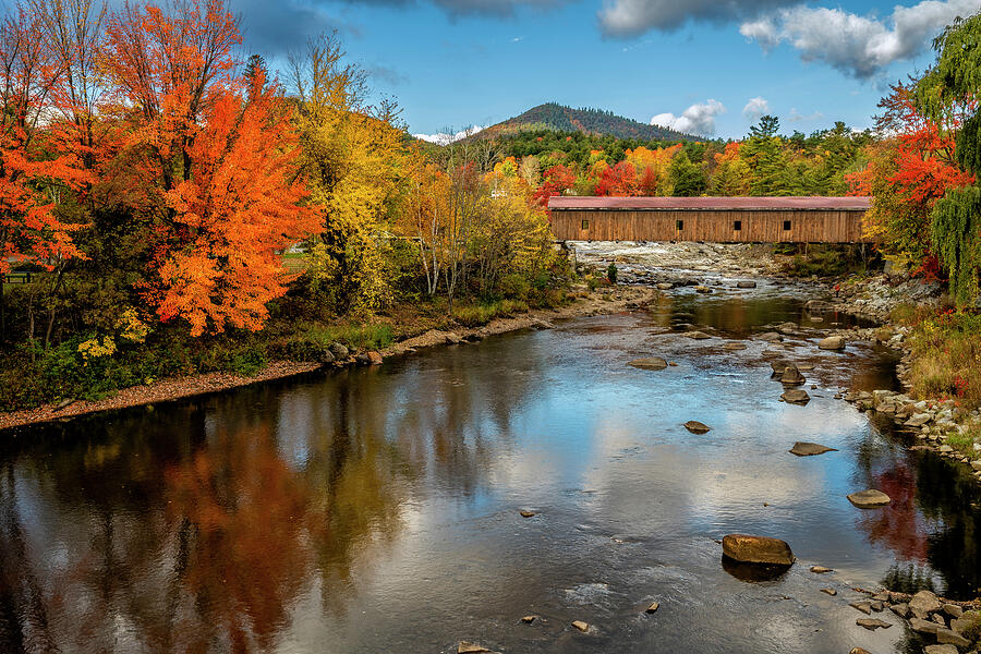 Jay Covered Bridge In Fall Photograph by Mark Papke