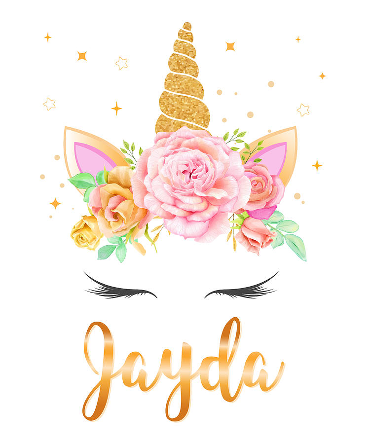 Jayda Name Unicorn Horn with flower wreath and Gold Glitter, Unicorn ...