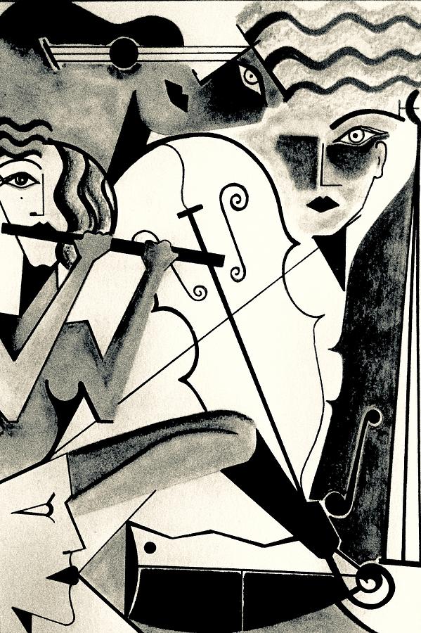 Illustrations Drawing - Jazz Art With Violin by Bodo Vespaciano