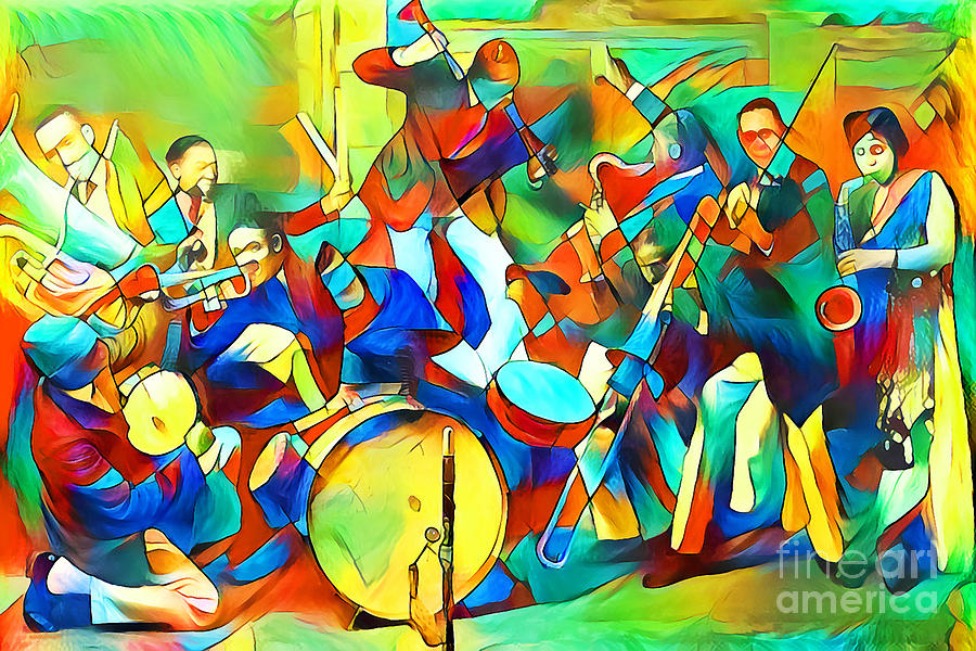 Jazz Band of The Roaring 1920s in Contemporary Vibrant Painterly Colors  20200516v1 by Wingsdomain Art and Photography