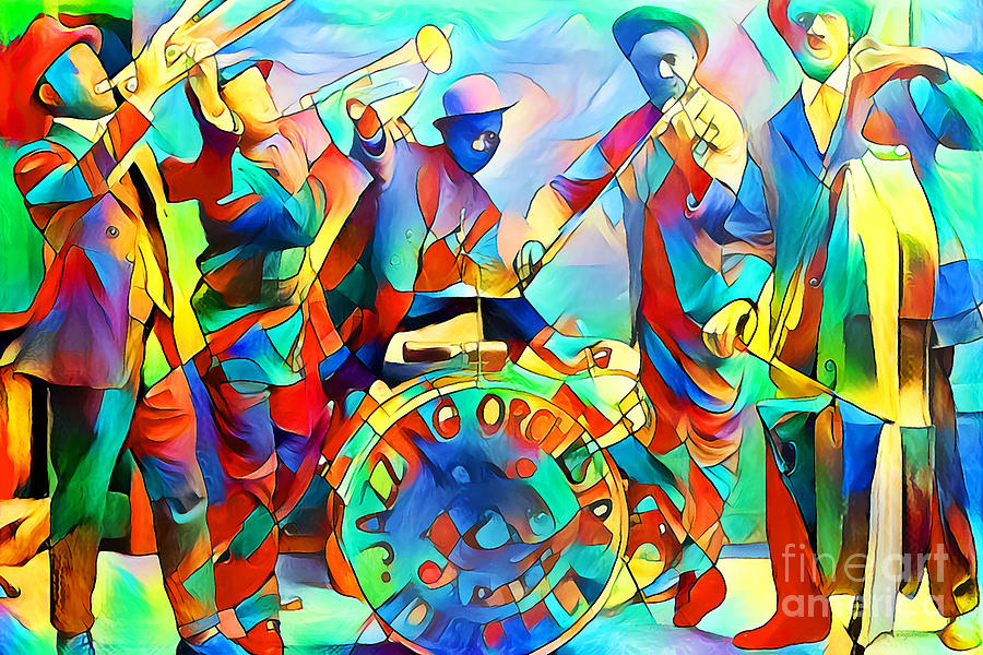 Jazz Band of The Roaring 1920s in Contemporary Vibrant Painterly Colors  20200516v2 by Wingsdomain Art and Photography