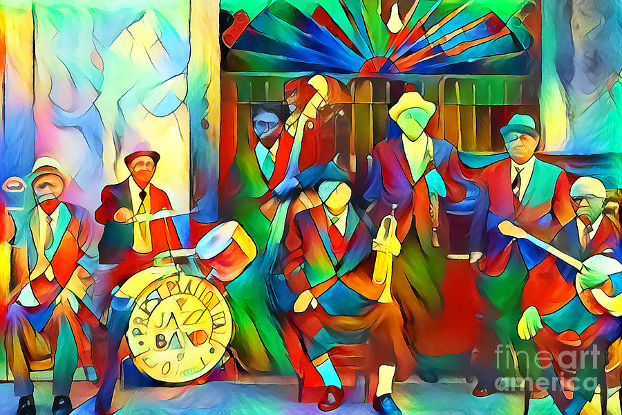 Jazz Band of The Roaring 1920s in Contemporary Vibrant Painterly Colors 20200516v5 Photograph by Wingsdomain Art and Photography