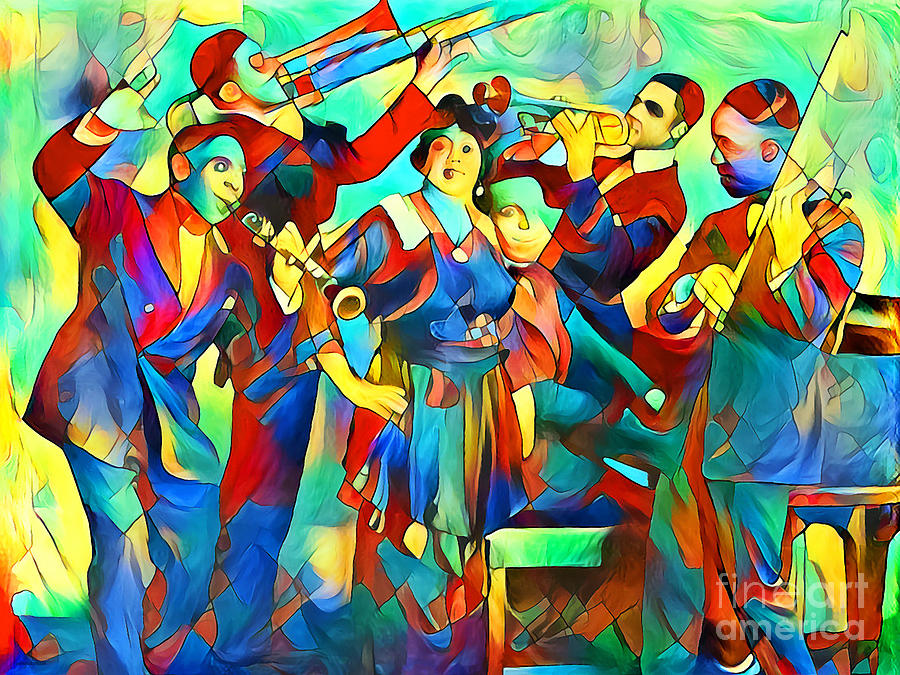 Jazz Photograph - Jazz Band of The Roaring 1920s in Contemporary Vibrant Painterly Colors 20200516v6 by Wingsdomain Art and Photography