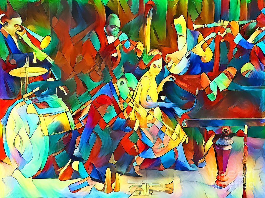Jazz Band of The Roaring 1920s in Contemporary Vibrant Painterly Colors 20200516v7 Photograph by Wingsdomain Art and Photography